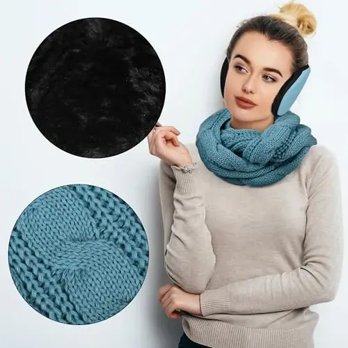 Aneco Winter Warm Sets Knitted Scarf Beanie Hat Touch Screen Gloves and Winter Ear Warmer for Men or Women - 5