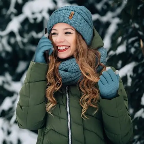 Aneco Winter Warm Sets Knitted Scarf Beanie Hat Touch Screen Gloves and Winter Ear Warmer for Men or Women - 6