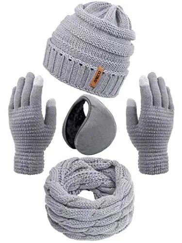 Aneco Winter Warm Sets Knitted Scarf Beanie Hat Touch Screen Gloves and Winter Ear Warmer for Men or Women - Aneco