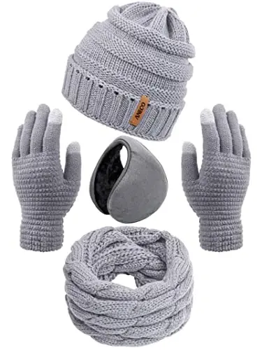 Aneco Winter Warm Sets Knitted Scarf Beanie Hat Touch Screen Gloves and Winter Ear Warmer for Men or Women - 1