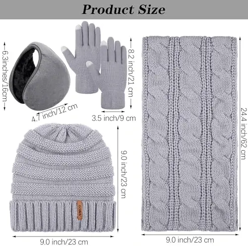 Aneco Winter Warm Sets Knitted Scarf Beanie Hat Touch Screen Gloves and Winter Ear Warmer for Men or Women - 2