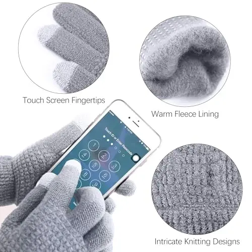 Aneco Winter Warm Sets Knitted Scarf Beanie Hat Touch Screen Gloves and Winter Ear Warmer for Men or Women - 4
