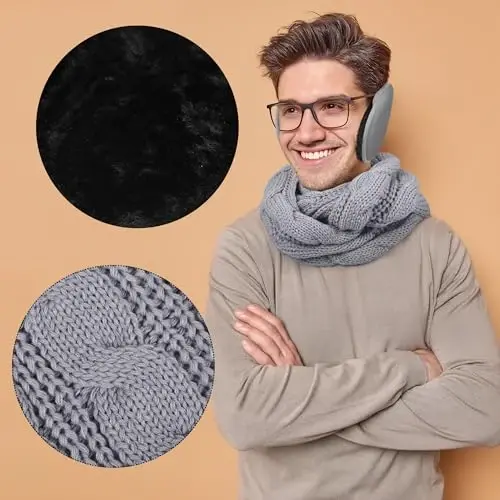 Aneco Winter Warm Sets Knitted Scarf Beanie Hat Touch Screen Gloves and Winter Ear Warmer for Men or Women - 5