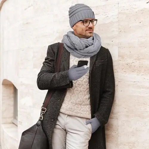 Aneco Winter Warm Sets Knitted Scarf Beanie Hat Touch Screen Gloves and Winter Ear Warmer for Men or Women - 6