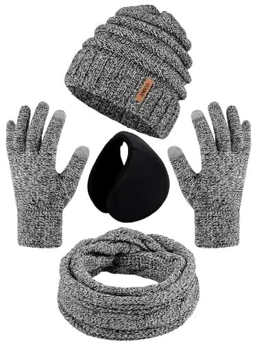 Aneco Winter Warm Sets Knitted Scarf Beanie Hat Touch Screen Gloves and Winter Ear Warmer Hats for Women or Men - Aneco
