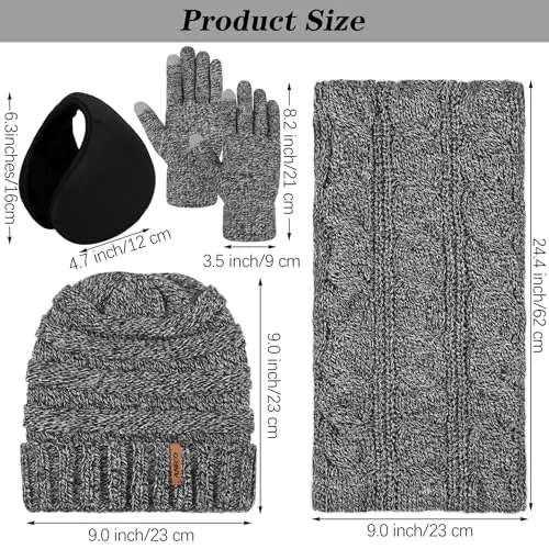 Aneco Winter Warm Sets Knitted Scarf Beanie Hat Touch Screen Gloves and Winter Ear Warmer Hats for Women or Men - Aneco (1)