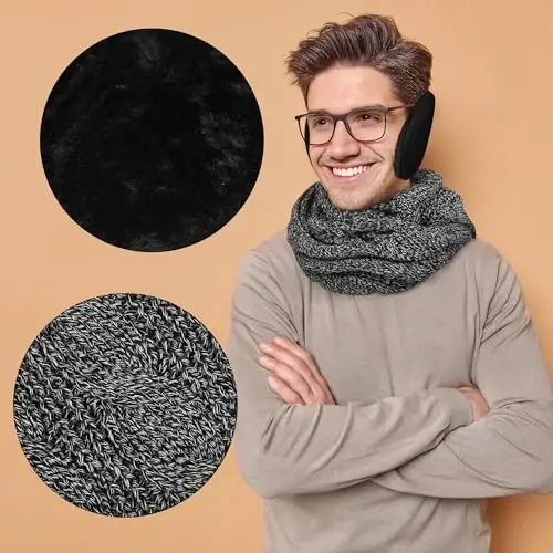 Aneco Winter Warm Sets Knitted Scarf Beanie Hat Touch Screen Gloves and Winter Ear Warmer Hats for Women or Men - 5