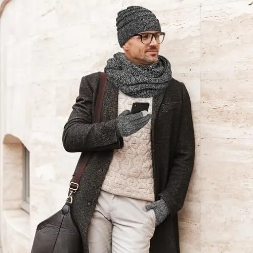 Aneco Winter Warm Sets Knitted Scarf Beanie Hat Touch Screen Gloves and Winter Ear Warmer Hats for Women or Men - 6