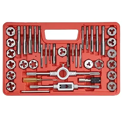 Anfrere 40pcs Metric Tap and Die Set, Metric Standard Rethreading Tool Kit, Coarse and Fine Threads for Cutting External and Internal Threads, Essential Repair Tool Kit with Thread Wrench 