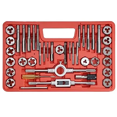 Anfrere 40pcs SAE Tap and Die Set, SAE Standard Rethreading Tool Kit, Coarse and Fine Threads for Cutting External and Internal Threads, Essential Repair Tool Kit with Thread Wrench - ANFRERE
