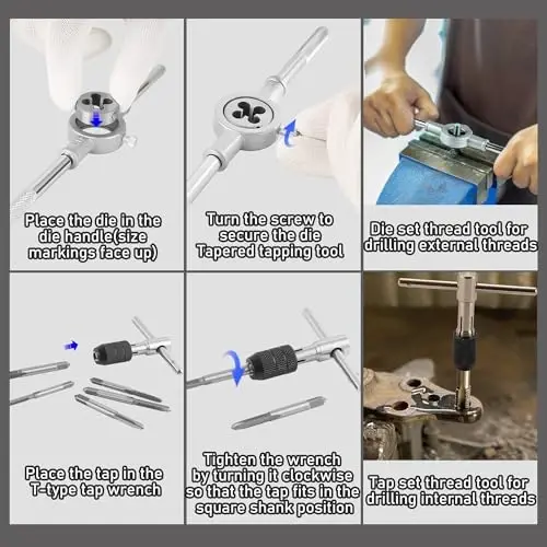 Anfrere 40pcs Metric Tap and Die Set, Metric Standard Rethreading Tool Kit, Coarse and Fine Threads for Cutting External and Internal Threads, Essential Repair Tool Kit with Thread Wrench - 3