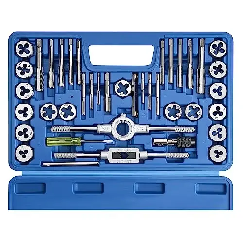 Anfrere 40pcs Metric Tap and Die Set, Metric Standard Rethreading Tool Kit, Coarse and Fine Threads for Cutting External and Internal Threads, Essential Repair Tool Kit with Thread Wrench - 1