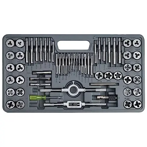 Anfrere 60pcs SAE & Metric Tap and Die Set, Metric Standard Rethreading Tool Kit, Coarse and Fine Threads for Cutting External and Internal Threads, Essential Repair Tool Kit with Storage Case - 1