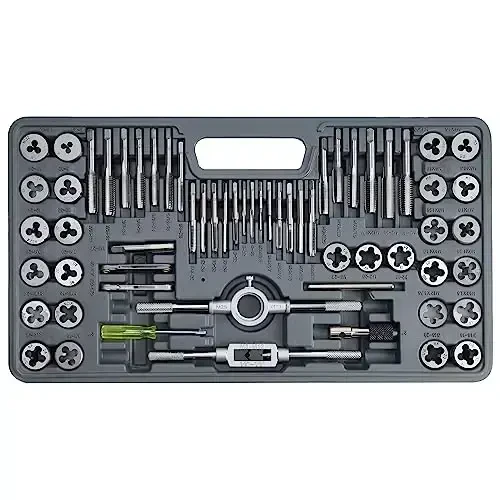 Anfrere 60pcs SAE & Metric Tap and Die Set, Metric Standard Rethreading Tool Kit, Coarse and Fine Threads for Cutting External and Internal Threads, Essential Repair Tool Kit with Storage Case 
