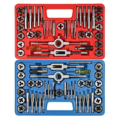 Anfrere 80pcs Tap and Die Set, SAE & Metric Tap Die Wrench Set, Metric Standard M3 to M12 Coarse Fine Rethreading Threads Bits for Cutting External and Internal Threads, NC, NF, NPT Repair Tools 