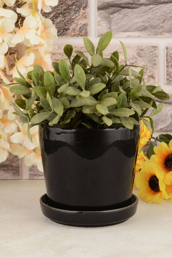 Angdesign Ceramic Pot with Saucer 14 Cm Black - 5