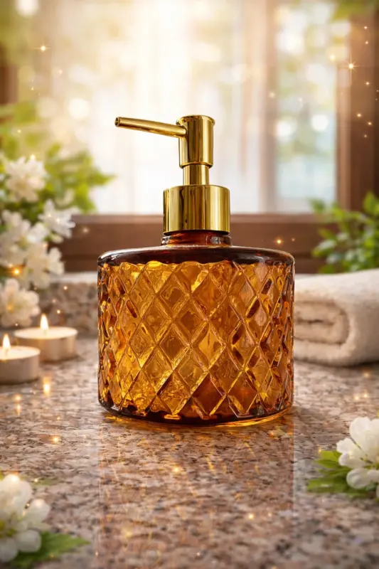 Angdesign Crystal Glass Liquid Soap Dispenser - Honey-Honey - ANGDESİGN