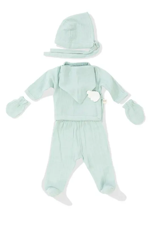 Angel Wings Muslin 5-Piece Newborn Set - Mint - 4
