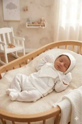 Angel Wings Müslin 5 Li Yeni Doğan Hastane Çıkışı Seti -Beyaz - Beyaz - 1