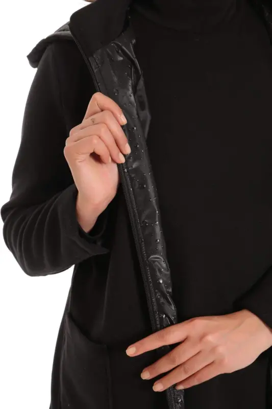 Angelino Arka Kapitone Ön kaşe Siyah Kaban - 6