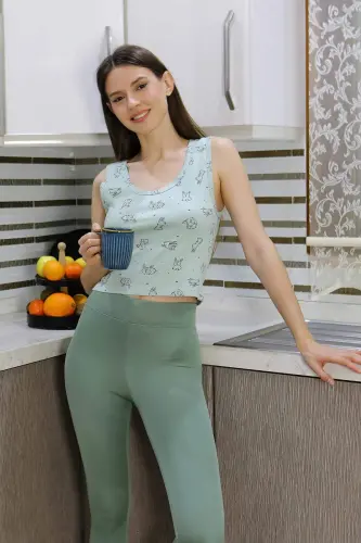 Angelino Ayol Crop Büstgalter Tayt Tag'imi Oq Yashil 5910 - 3