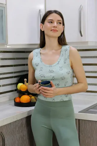 Angelino Ayol Crop Büstgalter Tayt Tag'imi Oq Yashil 5910 - 6