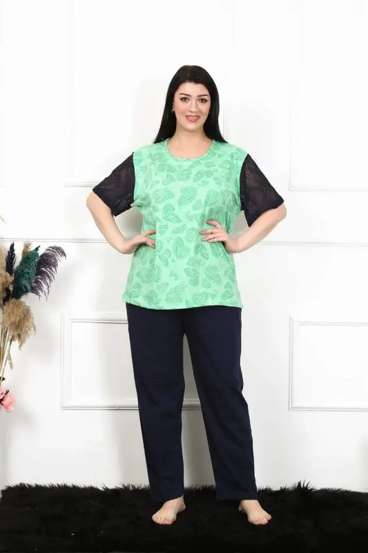 Angelino Ayollar 5XL-6XL-7XL-8XL Katta Hajmli Qisqa Yengli Pijama To'plami 75004 - 3
