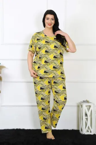 Angelino Ayollar 5XL-6XL-7XL-8XL Katta Hajmli Qisqa Yengli Pijama To'plami 75007 - 2