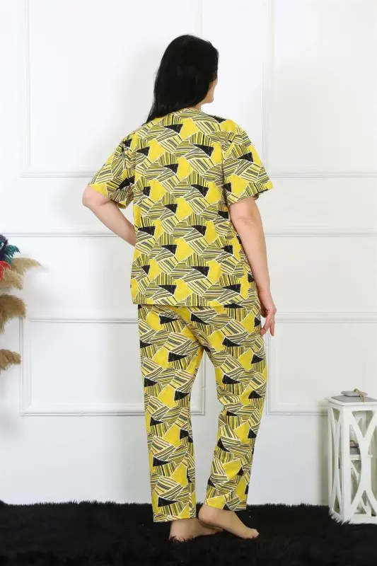 Angelino Ayollar 5XL-6XL-7XL-8XL Katta Hajmli Qisqa Yengli Pijama To'plami 75007 - 5