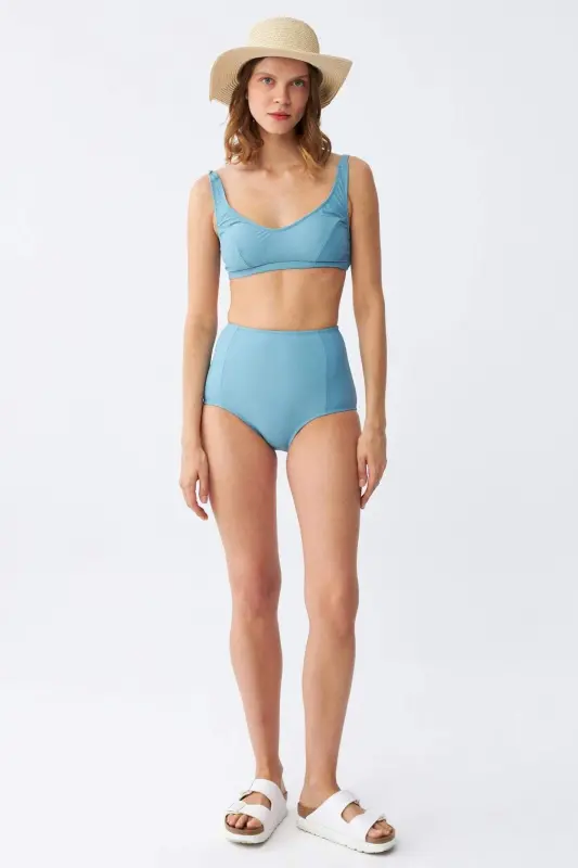 Angelino Ayollar Basic Firuza Pedli Yuqori Bel Bikini To'plami - 2