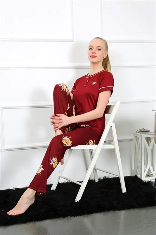 Angelino ayollar bordo qisqa yengli pijama to'plami 20388 - 2