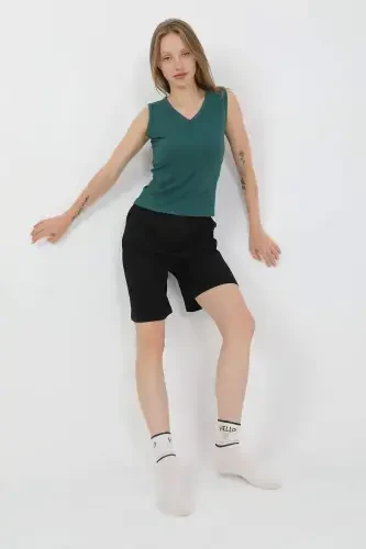 Angelino Ayollar Kalin Belbog'li Paxta Penye Shortikli Kiyim Yashil 3636 - 4