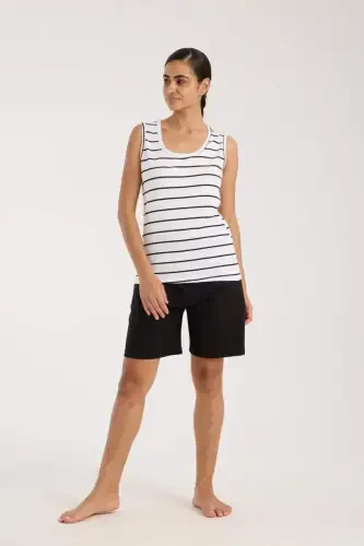 Angelino Ayollar Kalin Kayışlı Oq Shortikli Pijama To'plami - 1