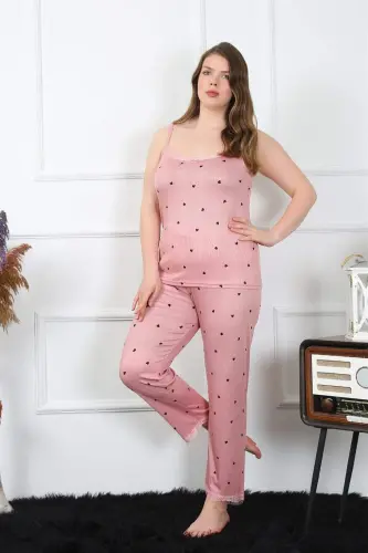 Angelino Ayollar Katta O'lchamli Losos Ip Tasmali Pijama To'plami 202196 - 1