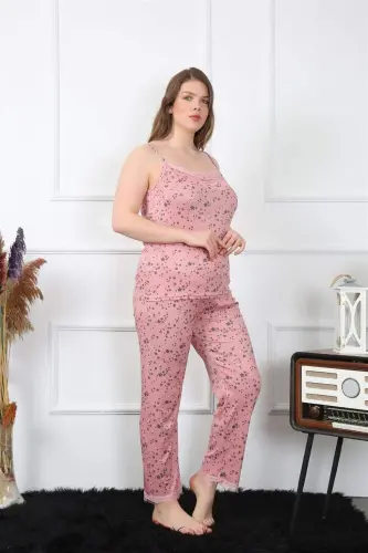 Angelino Ayollar Katta O'lchamli Losos Rangli Ipli Pijamalar To'plami 202198 - 1