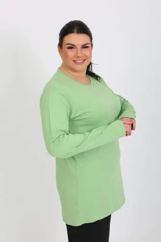Angelino Ayollar Katta O'lchamli Uzun Yengli Penye Pijama To'plami Fistik Yashil 202408 - 2