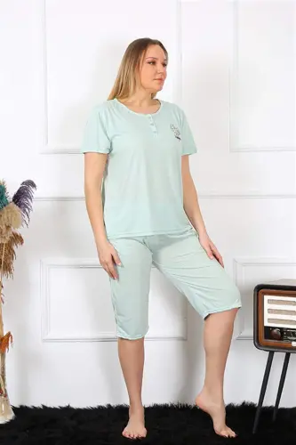Angelino Ayollar Katta Razmerli Viscon Suv Yashili Capri Pijama To'plami 202193 - 1
