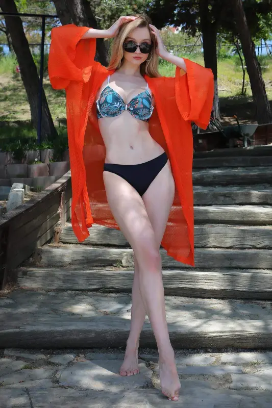 Angelino Ayollar Kimono Pareo Plyaj Ko'ylagi Apelsin 38040 - 9