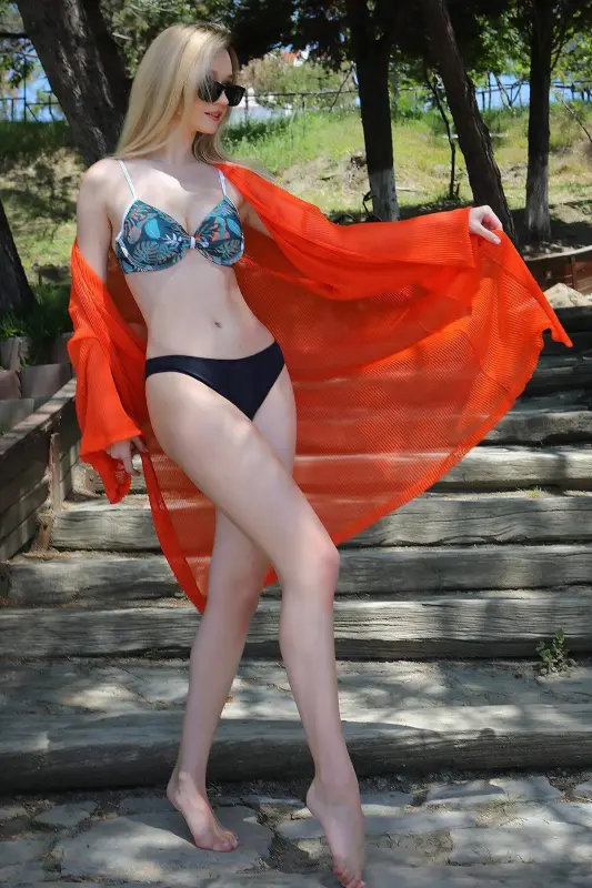 Angelino Ayollar Kimono Pareo Plyaj Ko'ylagi Apelsin 38040 - 12