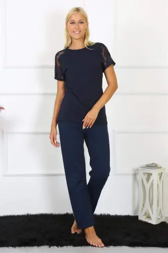 Angelino Ayollar Kol Dantelli Penye Pijama To'plami 4150 - 24