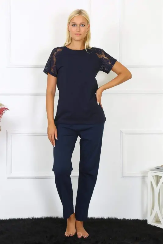 Angelino Ayollar Kol Dantelli Penye Pijama To'plami 4150 - 10
