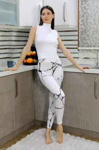 Angelino Ayollar Micro naqshli tayt Oq 5920 - 5