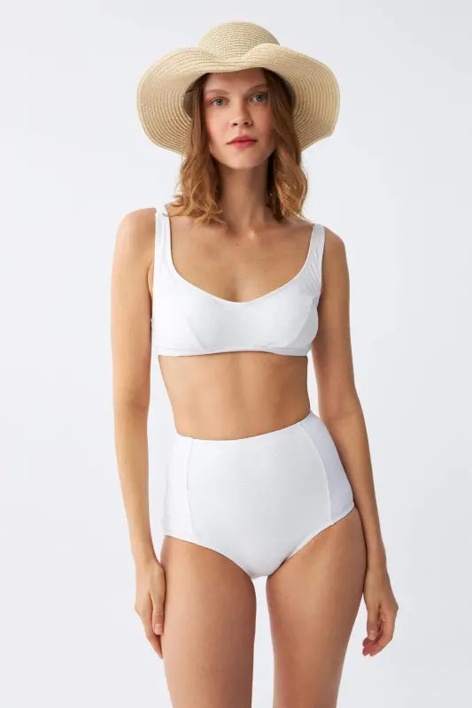 Angelino Ayollar Oq Padli Baland Bel Bikini To'plami - 4