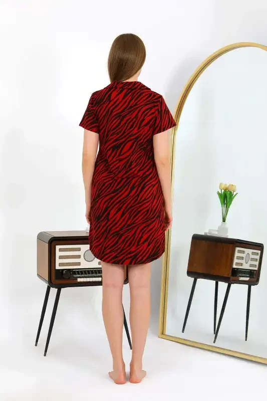 Angelino Ayollar Paxta Penye Kalta Yengil Tugmali Bordo Tunika Tungi Kiyim 13112 - 3