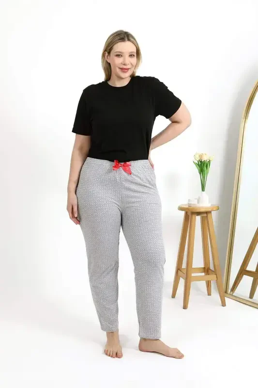 Angelino Ayollar Paxtali Katta Oʻlchamli Pastki Pijama 27557 Kulrang - 4