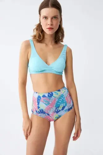 Angelino Ayollar Prokladkali Yuqori Bel Bikini Kostyumi - Muz Moviy - 4