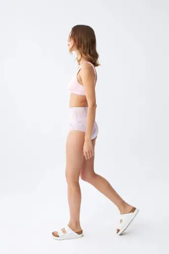Angelino Ayollar Pushti Prokladkali Top va Pastel Naqshli Yuqori Bel Bikini Kostyumi - 4