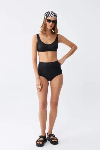 Angelino Ayollar Qora Pedli Baland Bel Bikini To'plami - 1