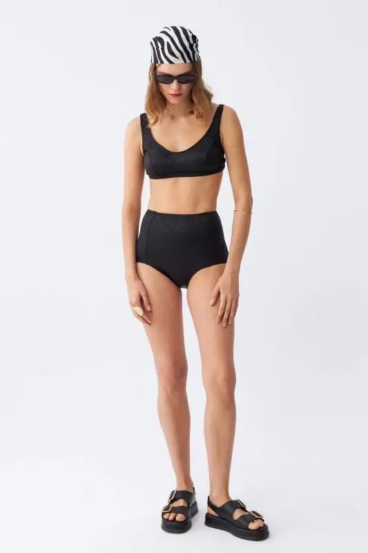 Angelino Ayollar Qora Pedli Baland Bel Bikini To'plami - 3