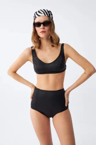Angelino Ayollar Qora Pedli Baland Bel Bikini To'plami - 4
